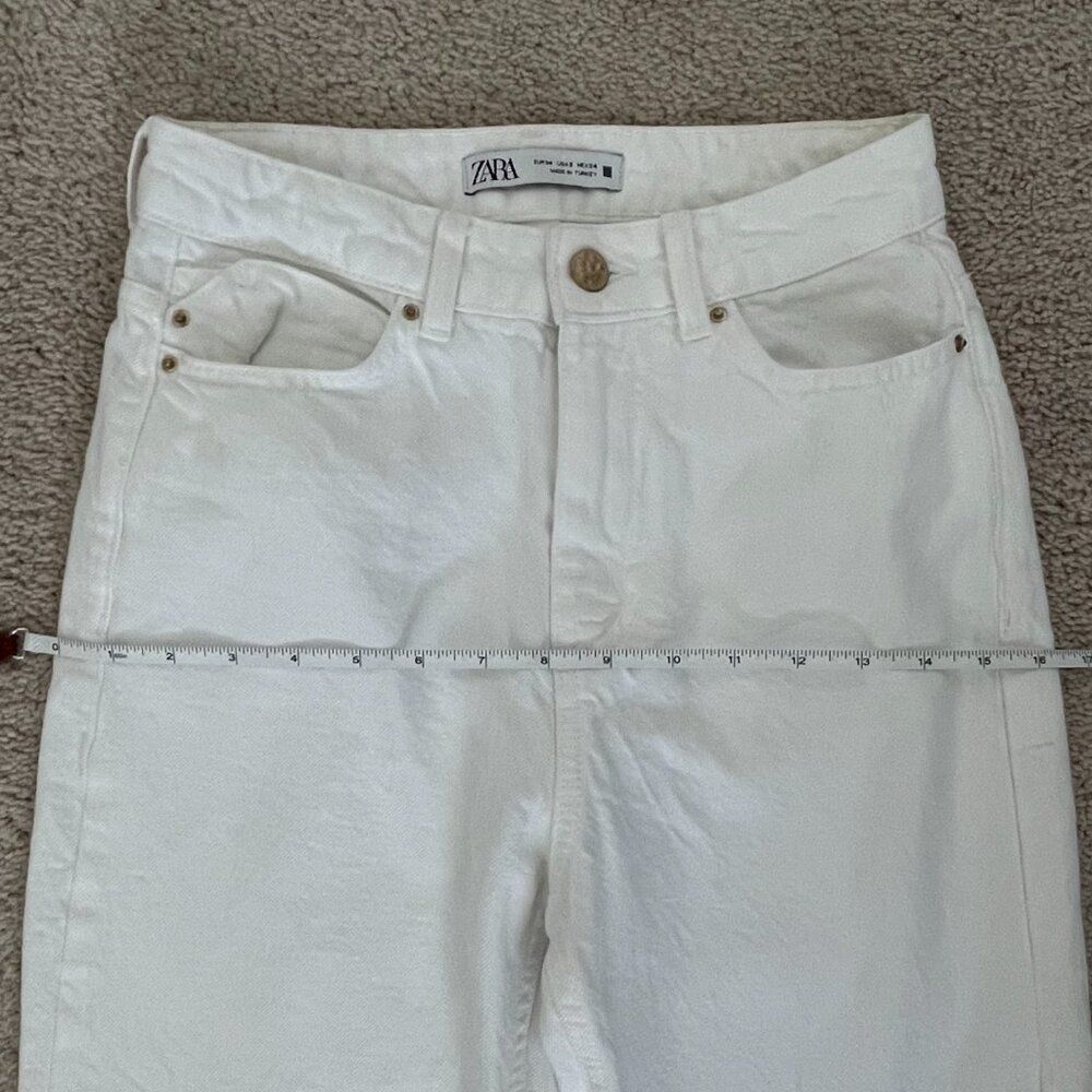 ZARA Straight Leg Jeans Women 2 White Raw Hem Mid Rise Denim Minimalist - Picture 6 of 8